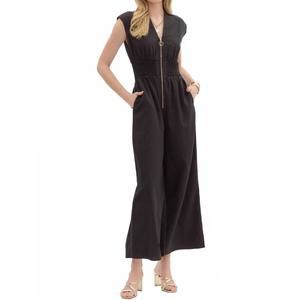 NEW ENTRO sleeveless zip front jumpsuit in black